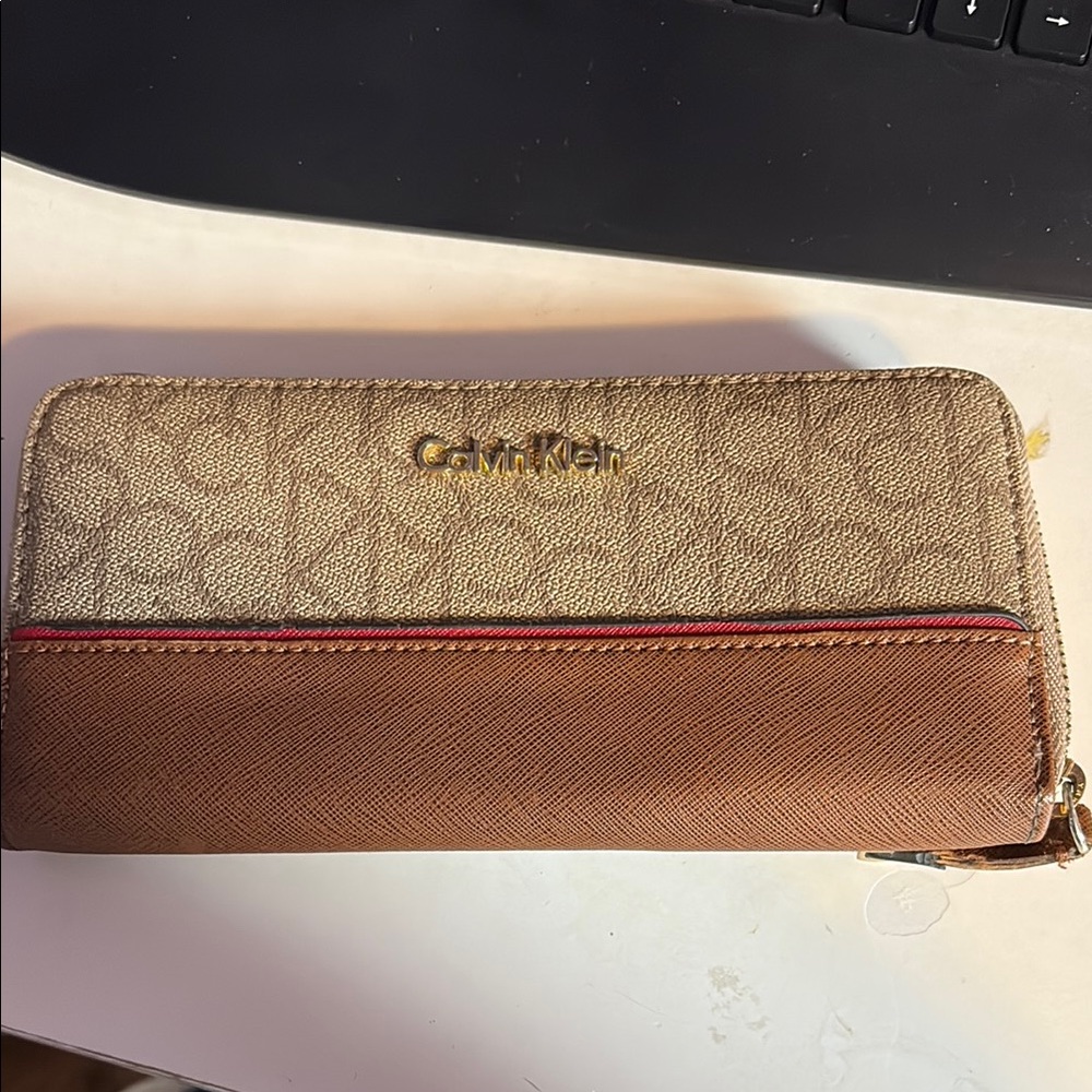 Calvin Klein Brown and Gold Wallet with Monogram Design